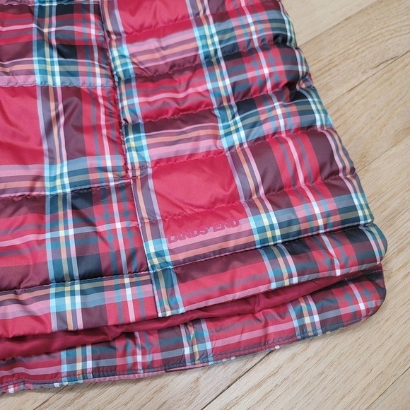 Lands' End Down Fill Puffer Vest Plaid Red - Picture 2 of 9